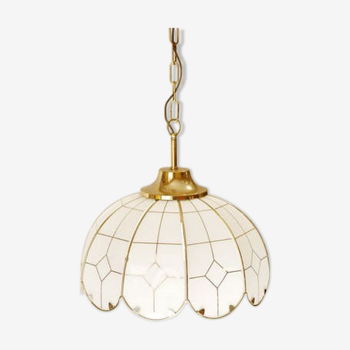 Gold-bordered opal glass dome hanging lamp