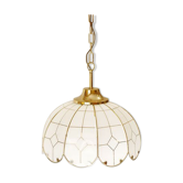 Suspension coupole verre opale liseré or