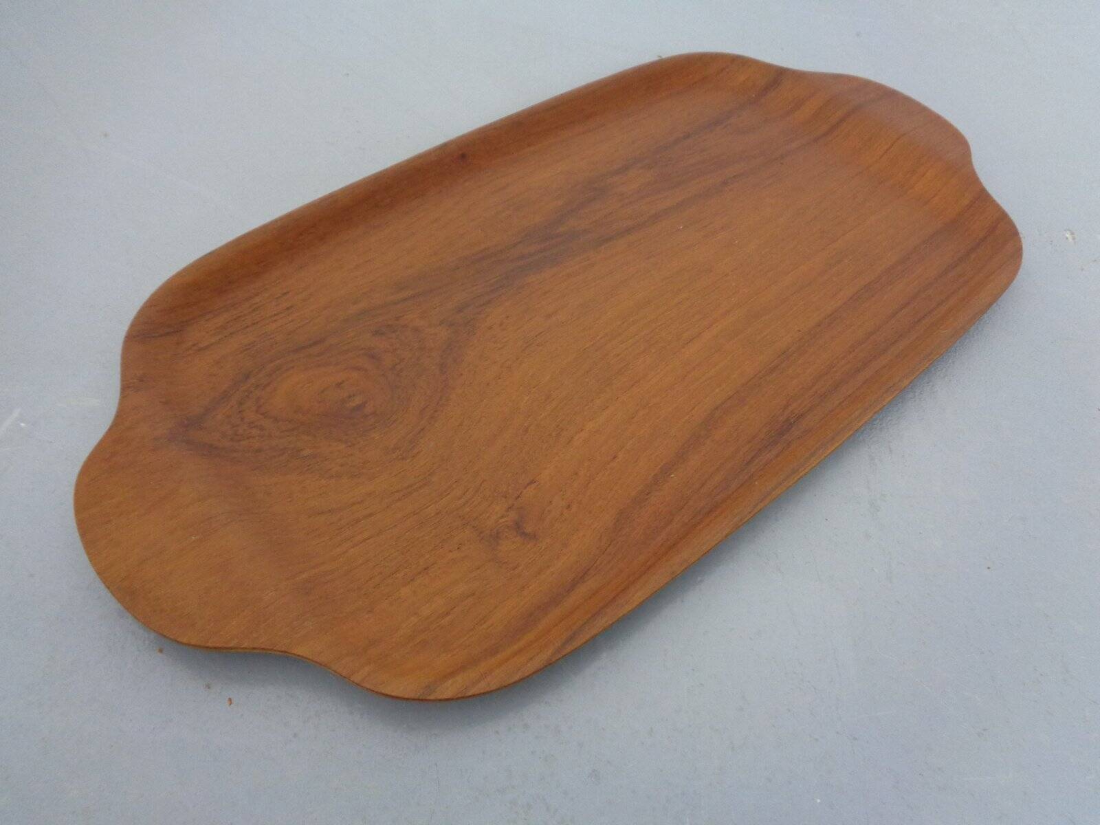 Swedish teak tray with tea cups by Jie Gantofta, 1960s, set of 7.