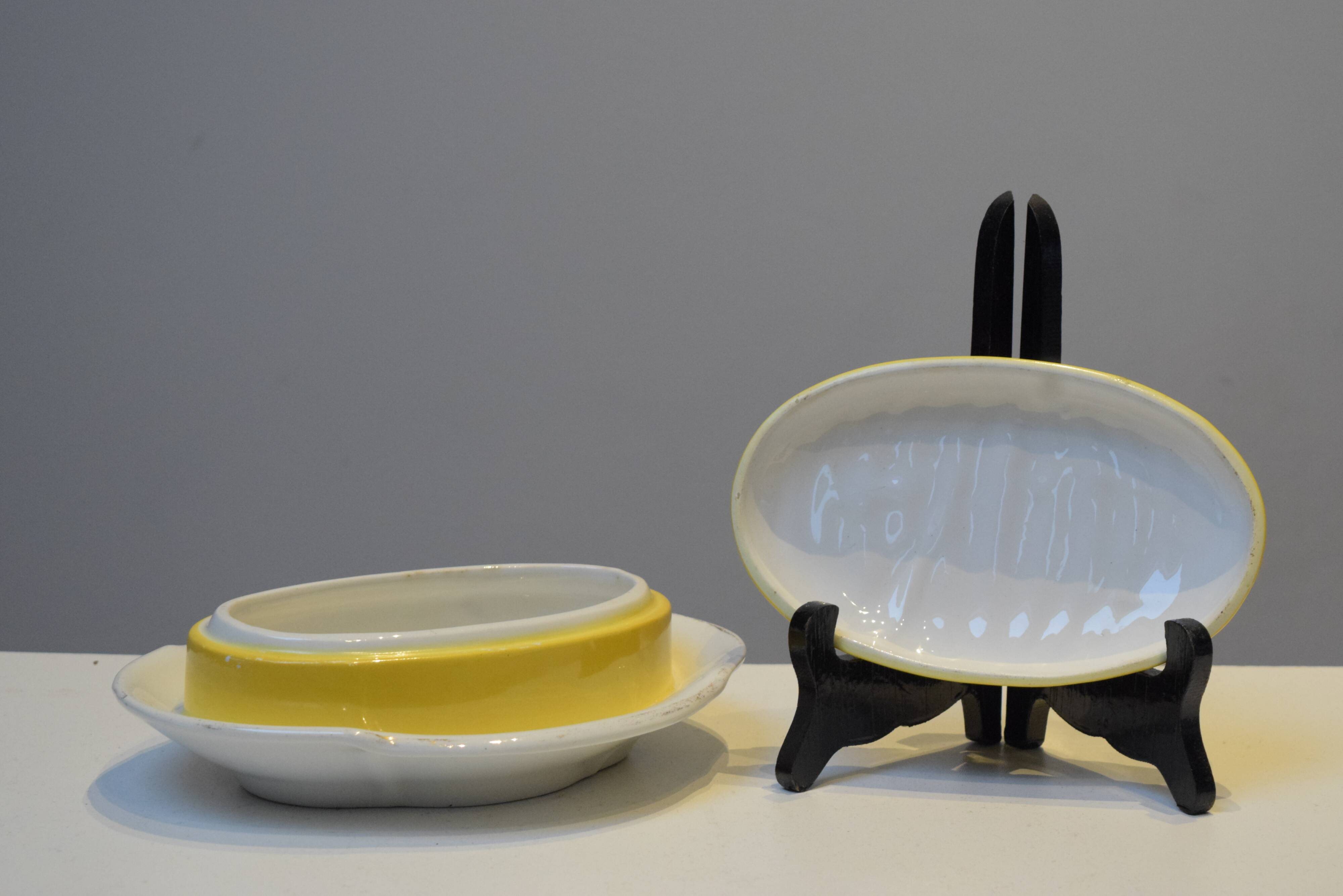 Vintage glazed ceramic butter dish - Manufacture Impériale de NImy