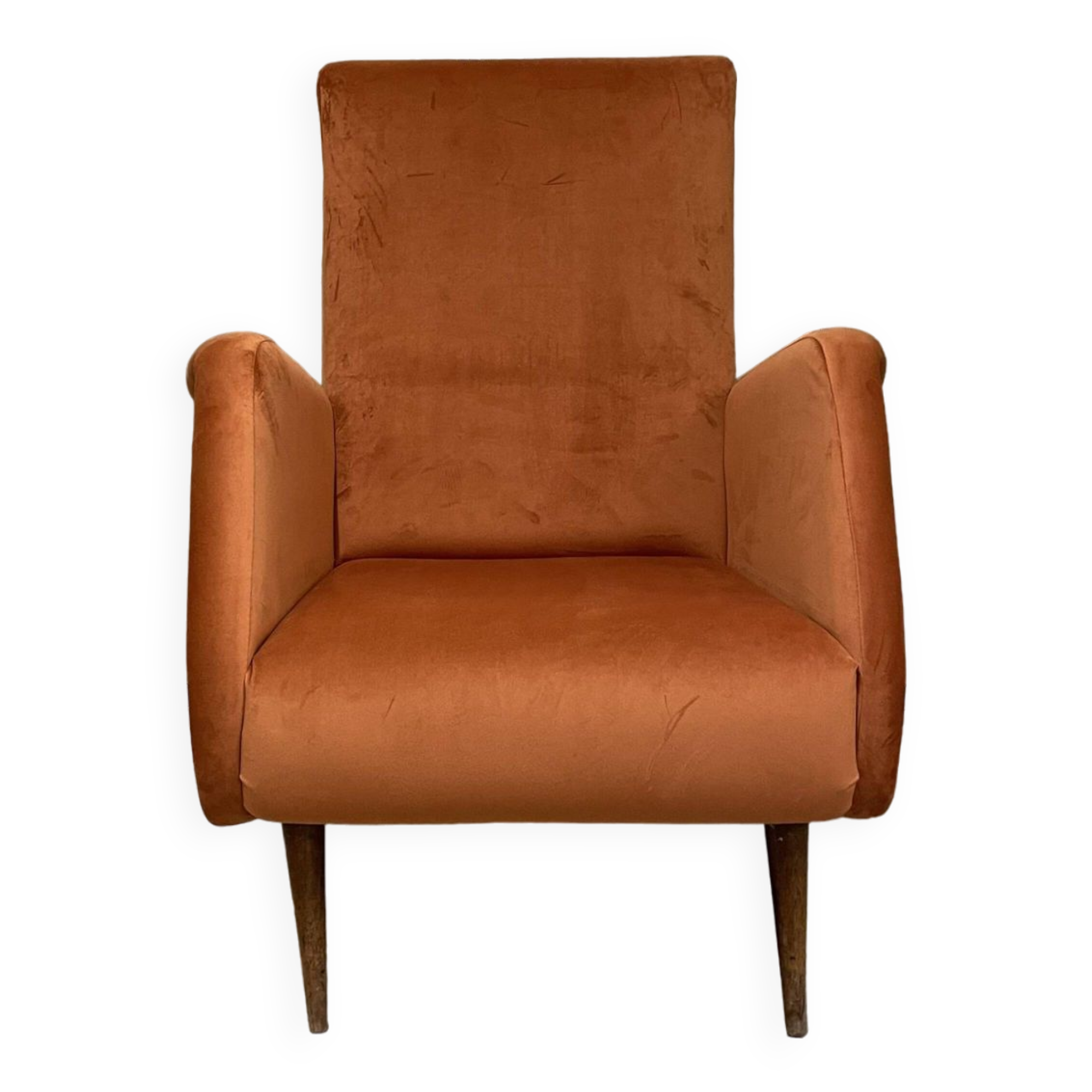 Italian armchair compass feet italy 60s reupholstered