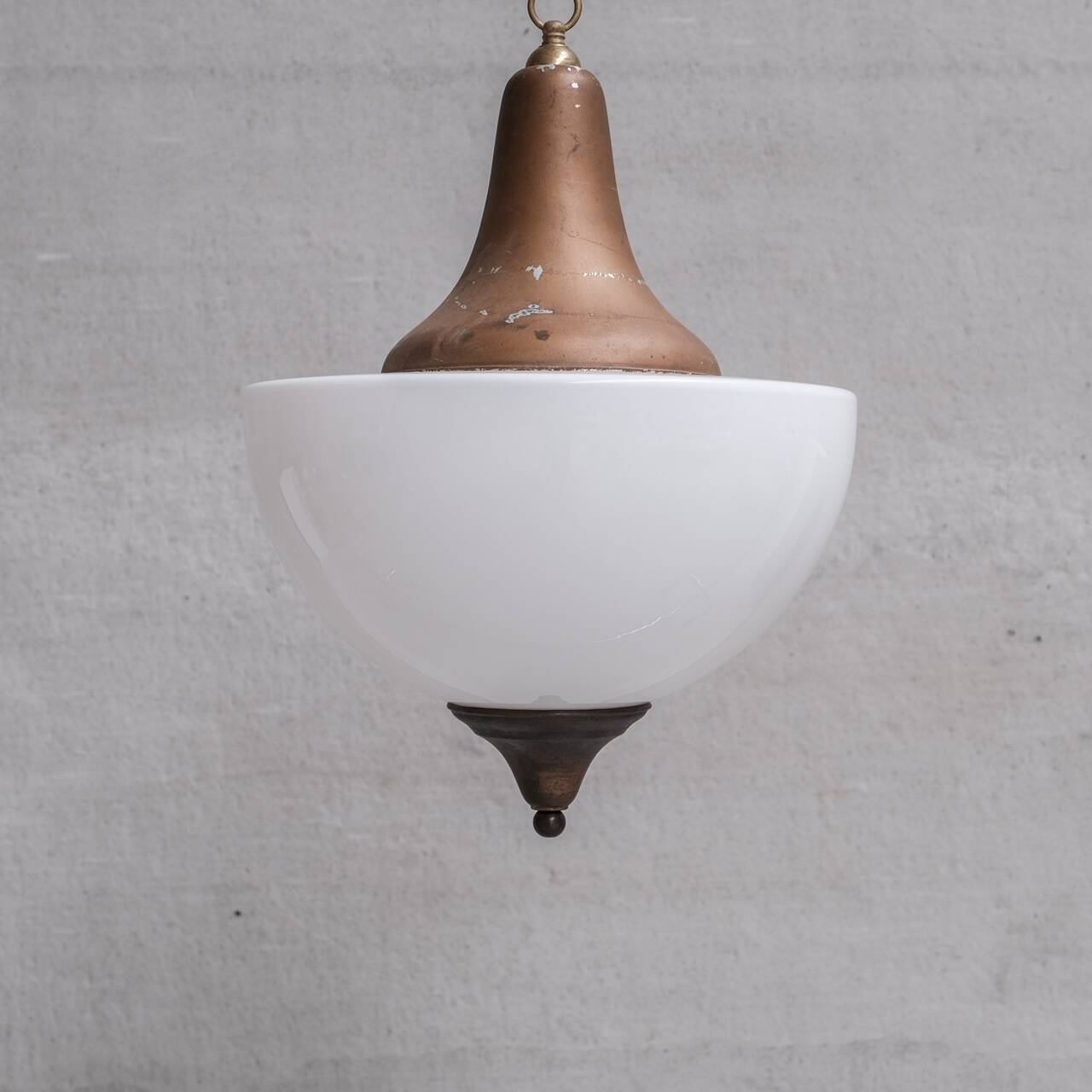 Large mid-century metal and opaline glass french pendant light