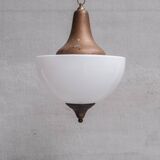 Large mid-century metal and opaline glass french pendant light