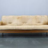 1960s Oak Scandinavian 3-Seater Sofa in Fine Leather Upholstery