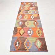 3x10 Geometric Multicolor Turkish Kilim Runner Rug,Rug For Hallway,95x295Cm