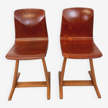 Pair of vintage ASS Schulmöbel Pagholz Thur-Op-Seat design chairs in bentwood and beech