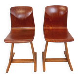 Paire de chaises design vintage ASS Schulmöbel Pagholz Thur-Op-Seat en bois courbé et hêtre