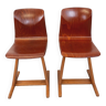 Pair of vintage ASS Schulmöbel Pagholz Thur-Op-Seat design chairs in bentwood and beech