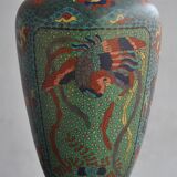 Pair of vases in cloisonné bird early twentieth