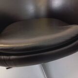 Pair of vintage Scandinavian swivel armchairs in faux leather and chrome.