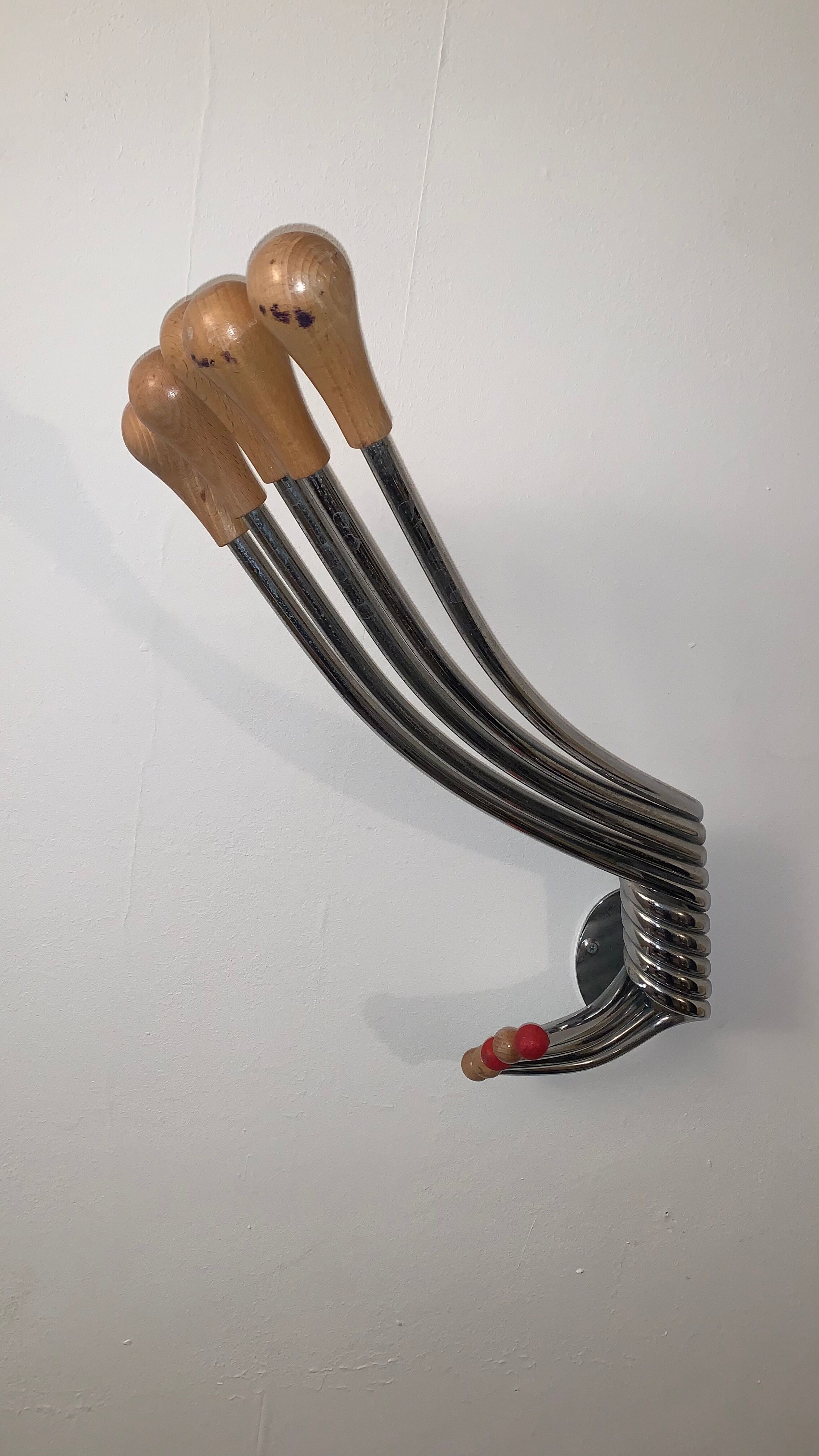 Vintage Wall mount ‘Octopus’ metal and wood swivel coat rack