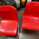 Duo of vintage Grofilex kindergarten children's chairs in red plastic