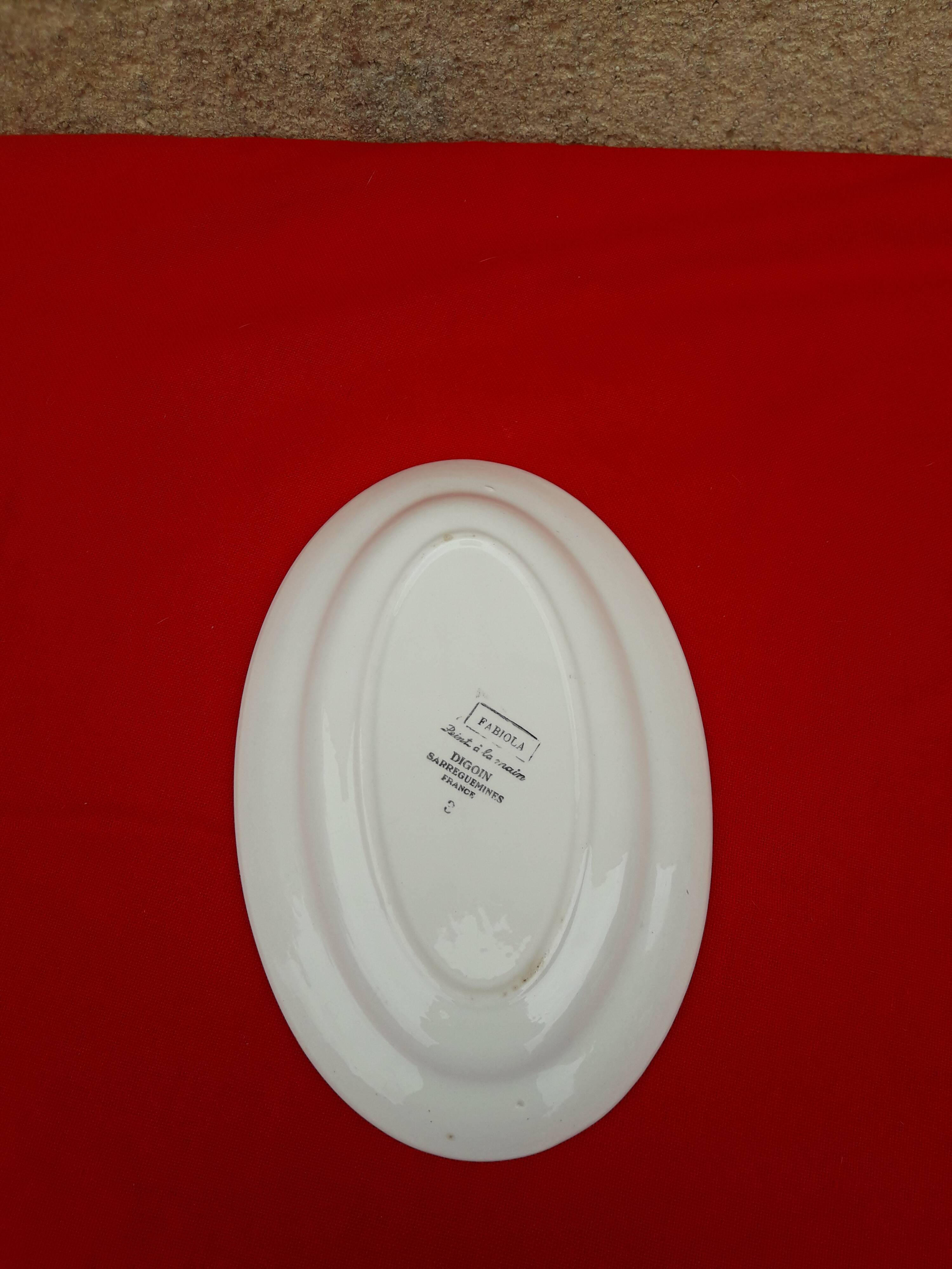 Ravier oval in earthenware of Digoin Sarreguemines model Fabiola L 21,5 cm