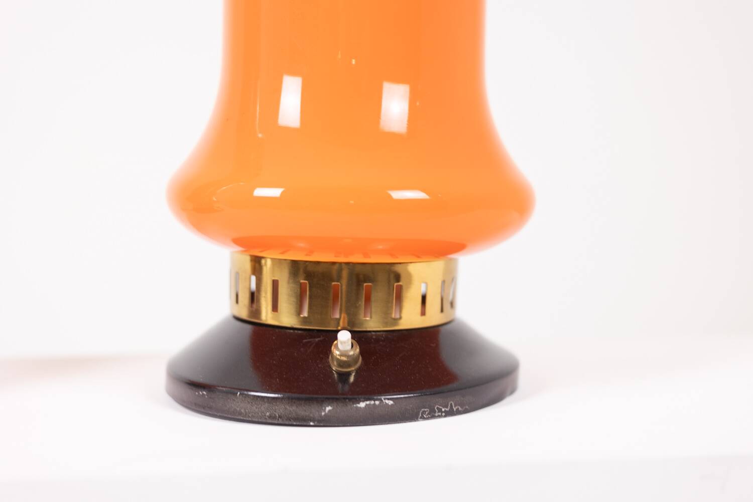 Pair of orange glass lamps. 1970s.