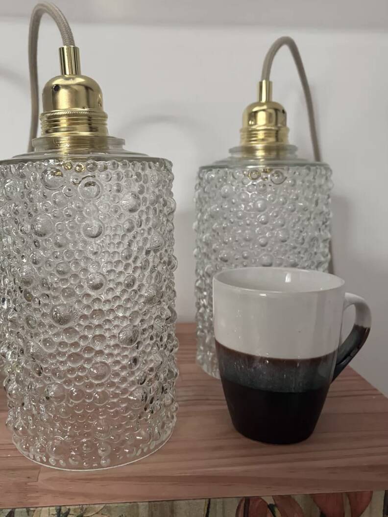 Set of two bubble glass pendant lights