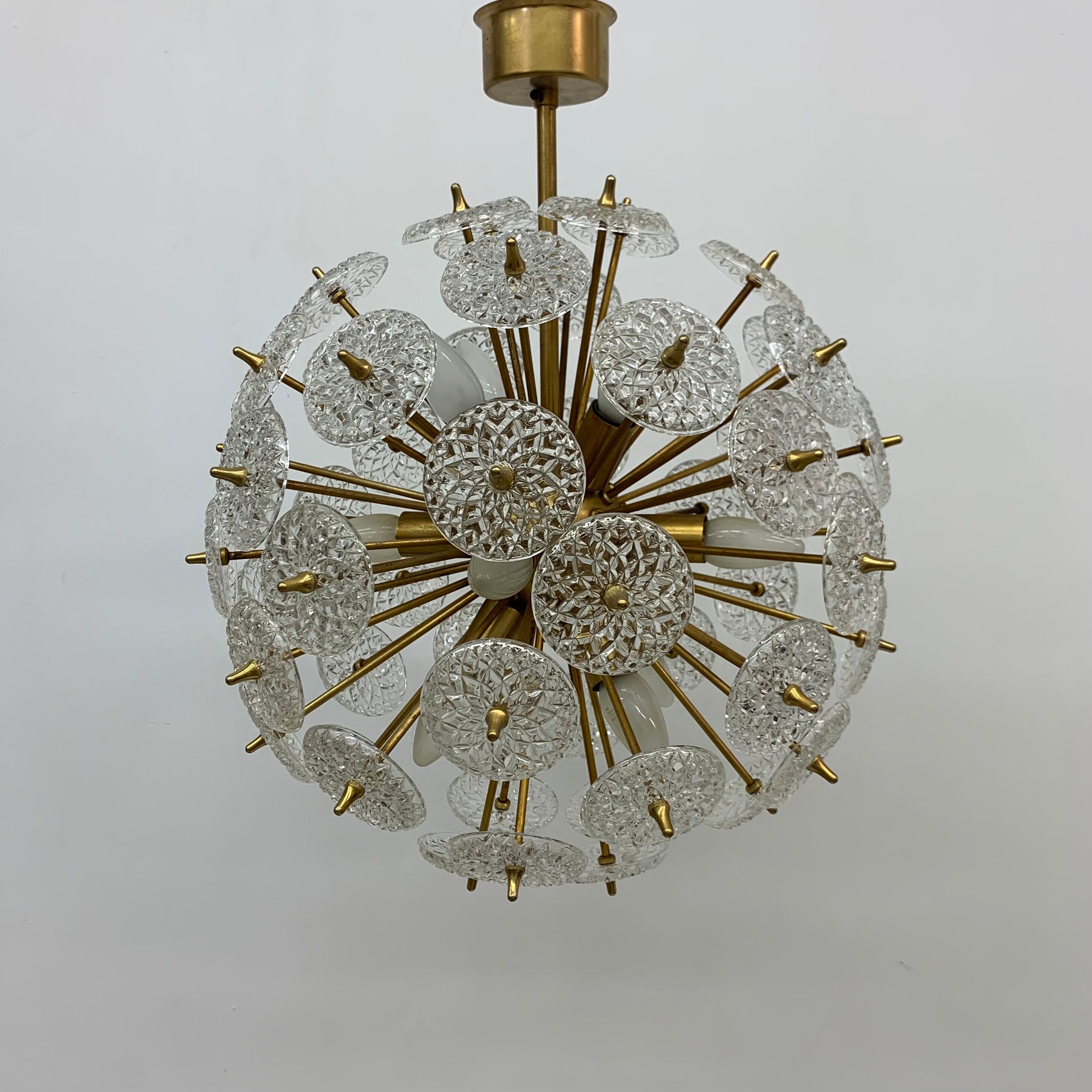 Val Saint Lambert crystal sputnik gold chandelier , 1960’s