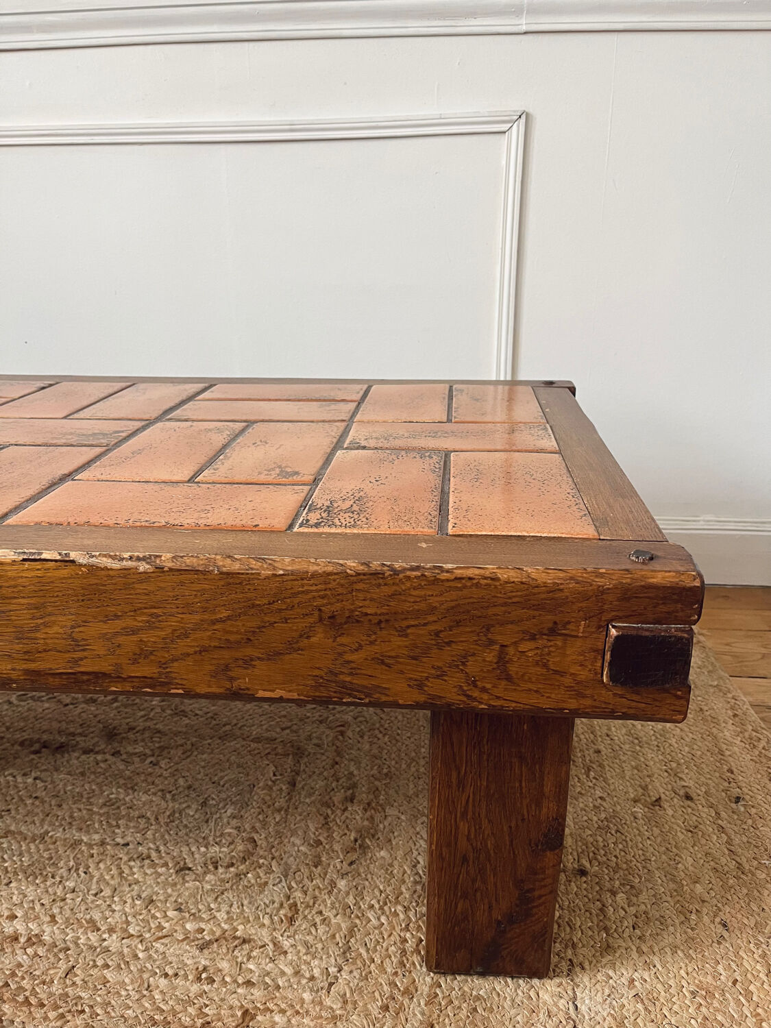 Oak and ceramic coffee table from the mid-20th century.
