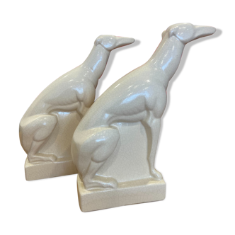 Pair of cracked ceramic greyhounds bookends - Charles Lemanceau - 20s