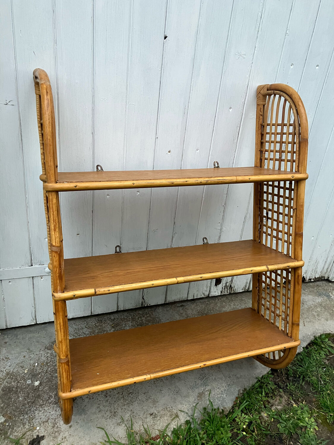 Vintage rattan wall shelf