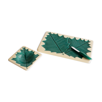 Green and off-white ceramic service