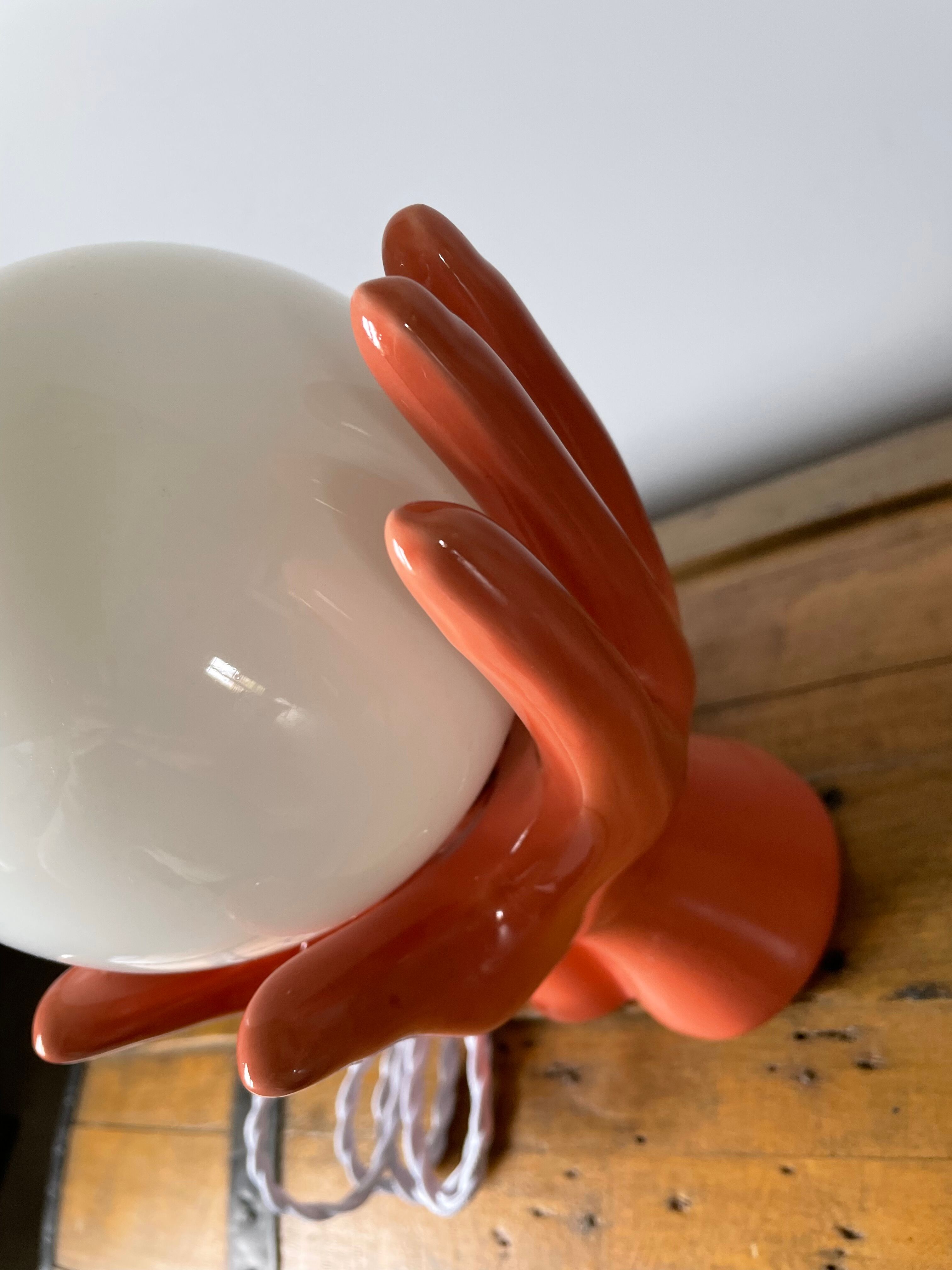 Hand lamp in ceramic color coral electrified to new