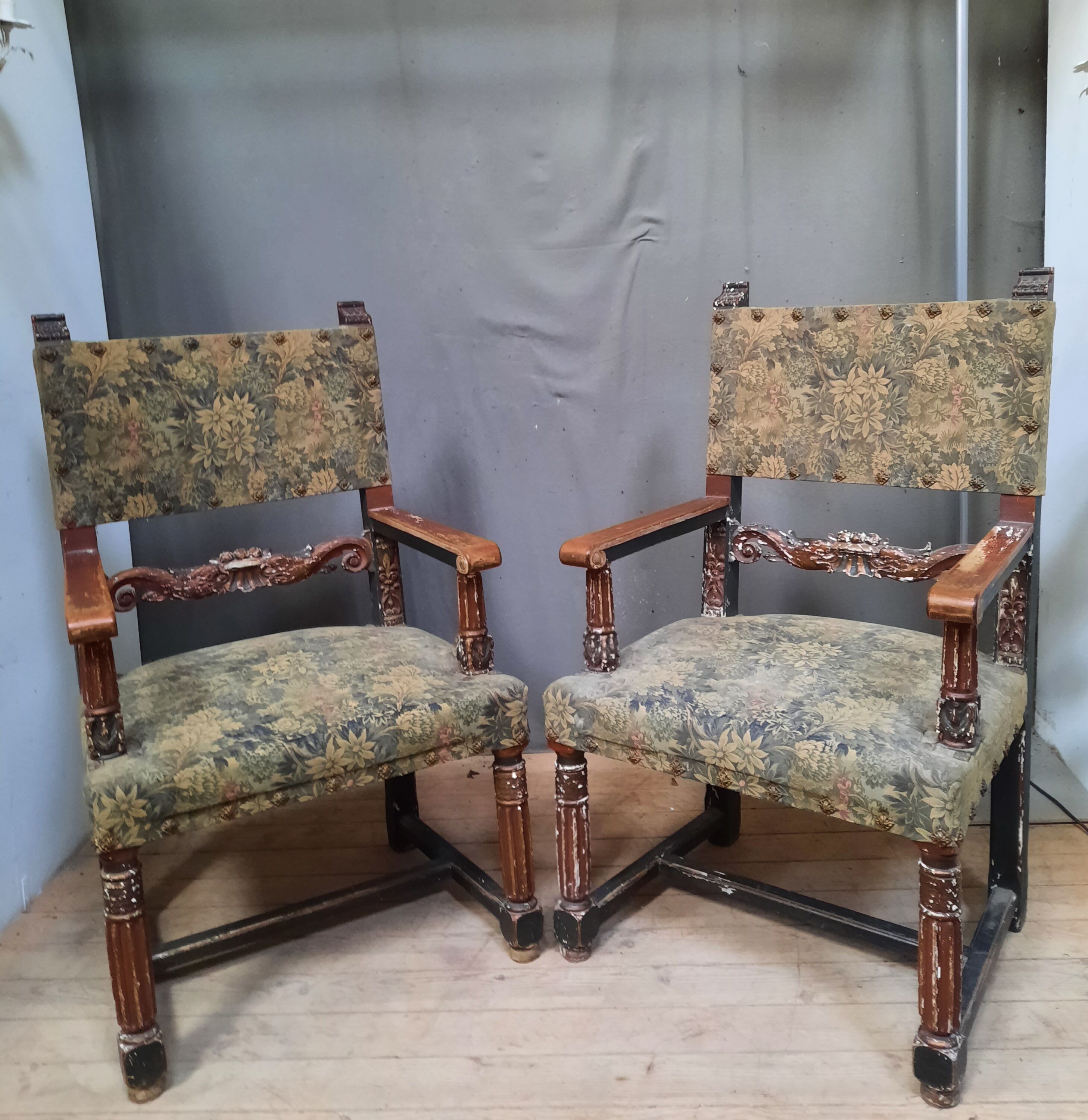 Pair of Louis XIII style armchairs