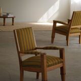 Pair of Art Deco armchairs in oak and fabric, Danish cabinetmaker, 1940s