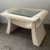 Vintage travertine and beveled glass coffee table