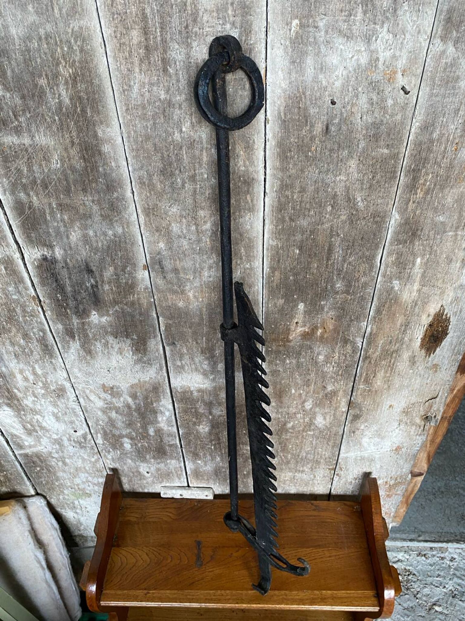 Old black wrought iron fireplace rack 18th century vintage