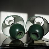 Pair of small green wooden ball lamps