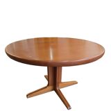 Extendable teak round table – vintage Scandinavian design – Ø120 cm + 2 extensions