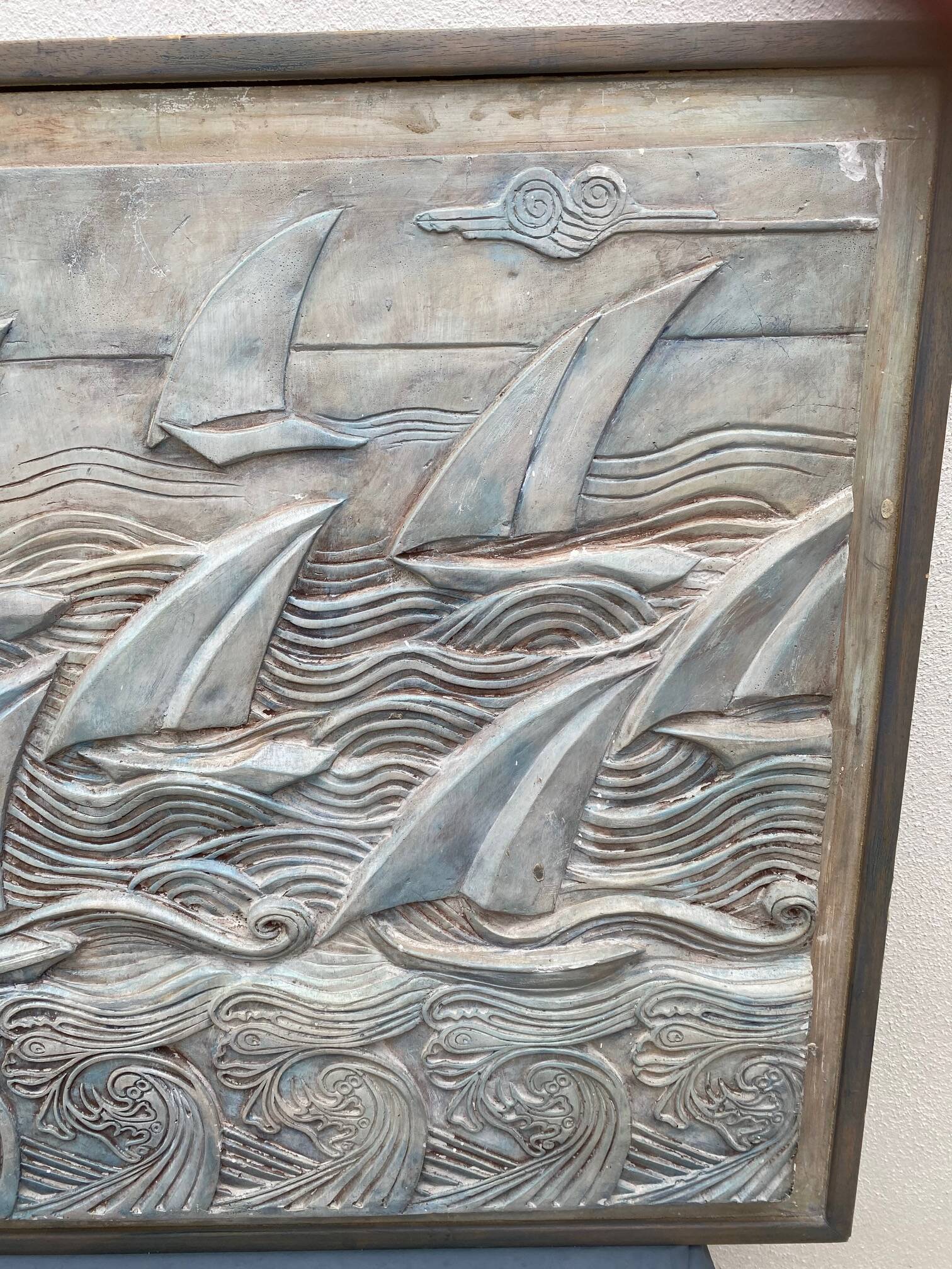 Tableau regate de bateaux en platre en relief decor de club house
