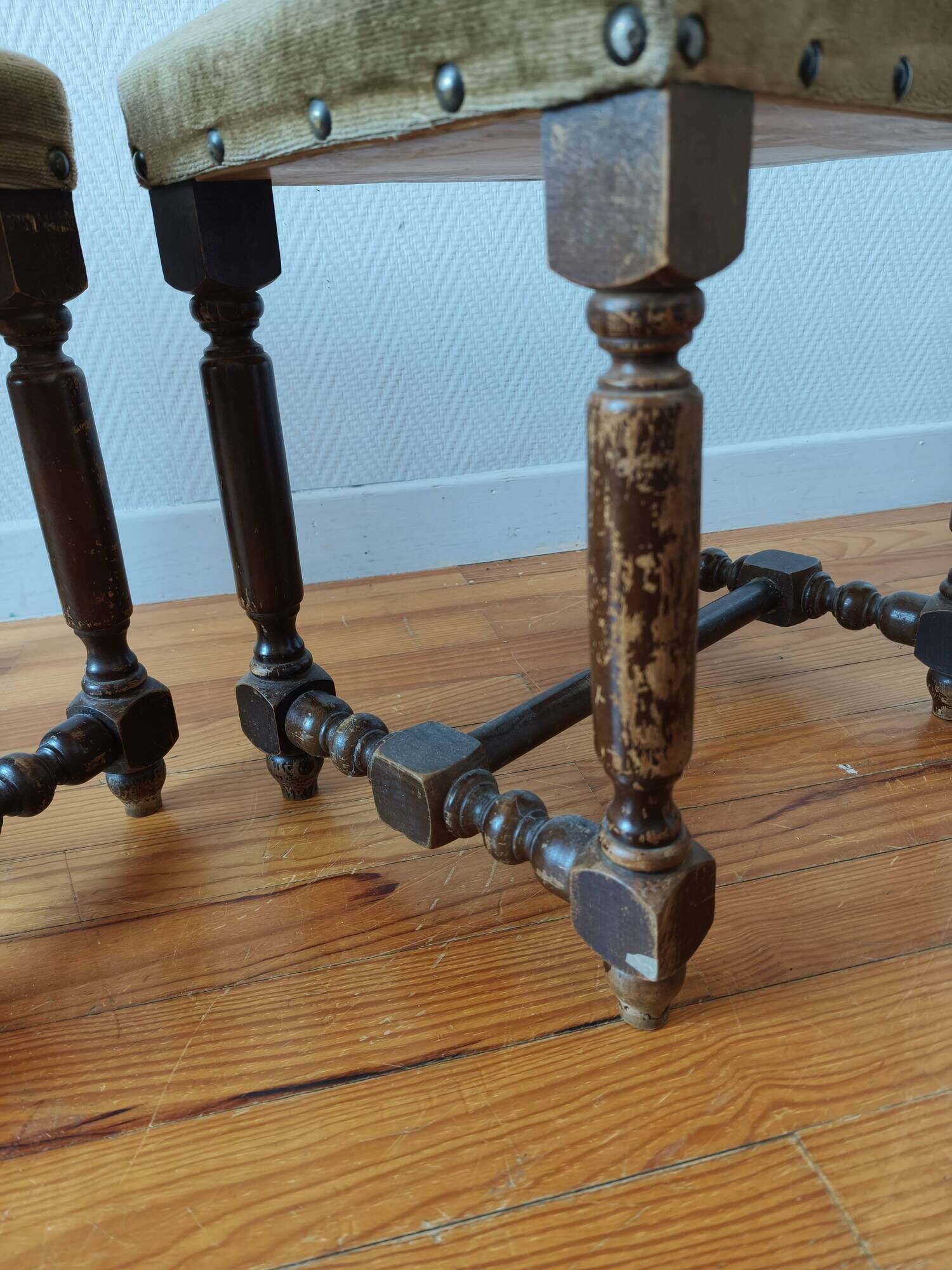 Pair of vintage Dutch stools with a patina – Wabi-Sabi spirit