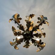 Italian cage chandelier golden leaves and porcelain flowers