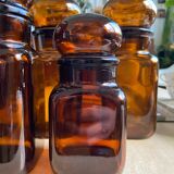 Set of 5 brown glass jars