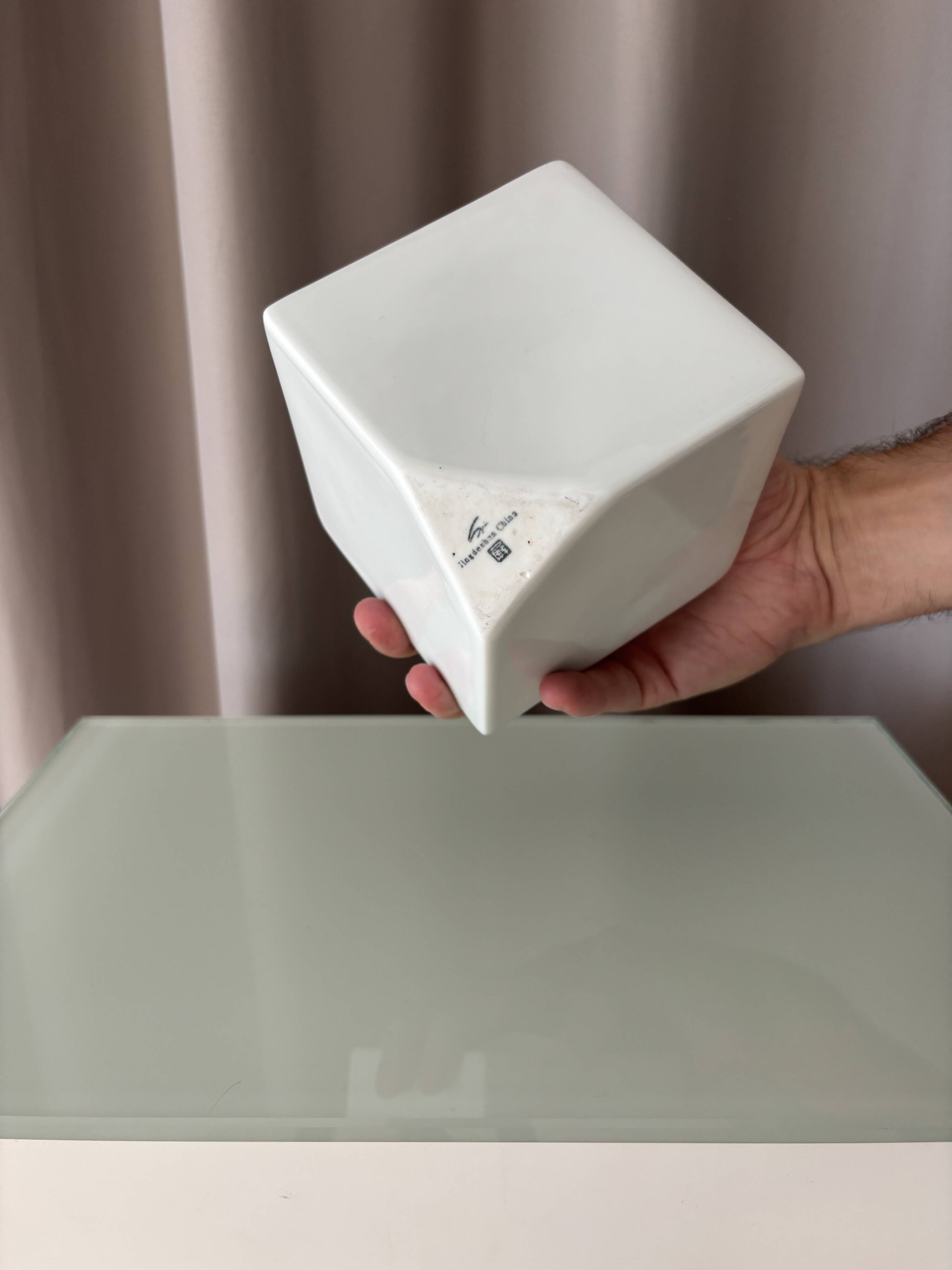 Vintage Jingdezhen Porcelain Bud Vase | White Geometric Minimalist Vase
