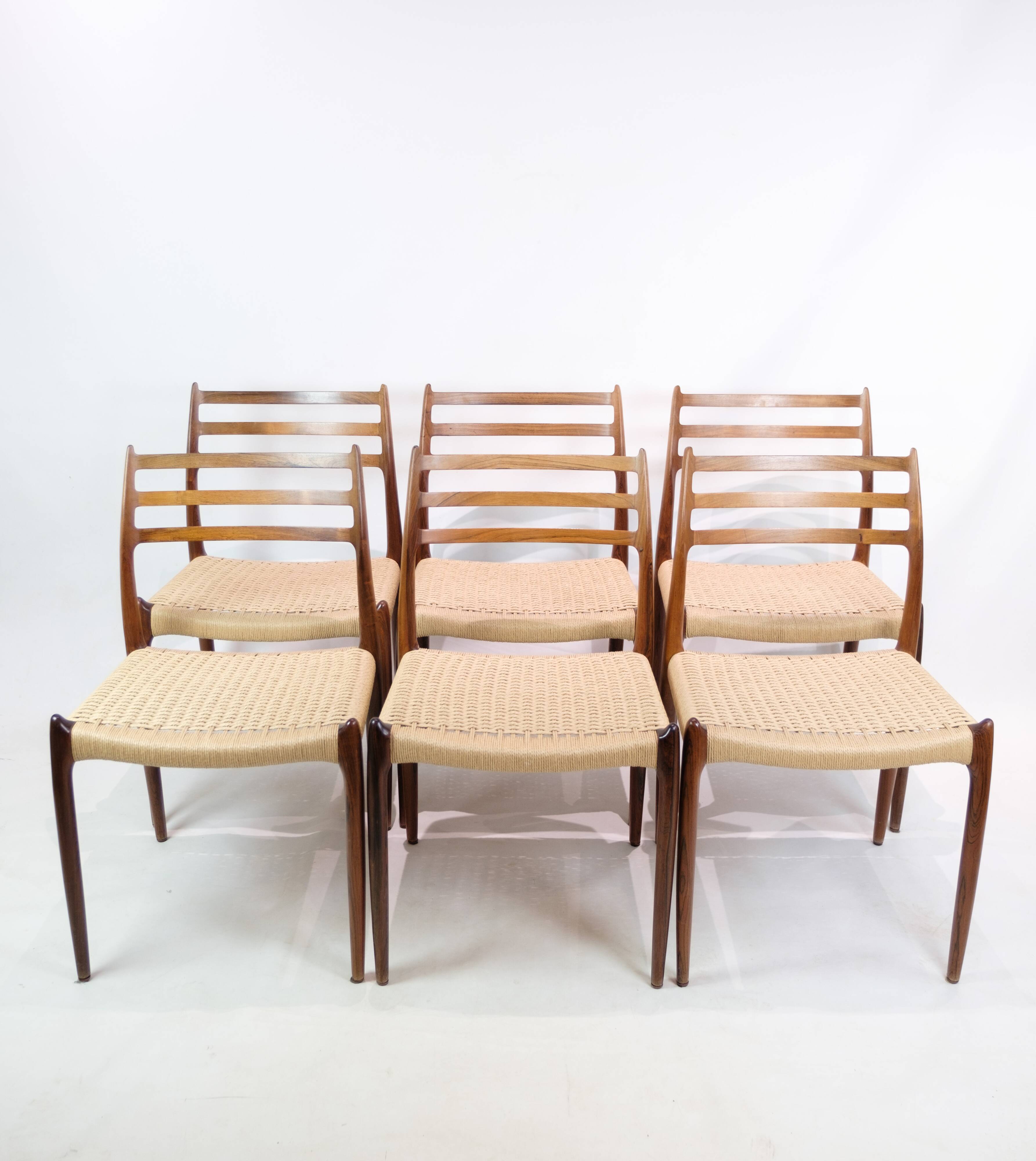 Set Of 6 Dining Chairs Model 78 Made In Rosewood By N. O Møller From 1950s