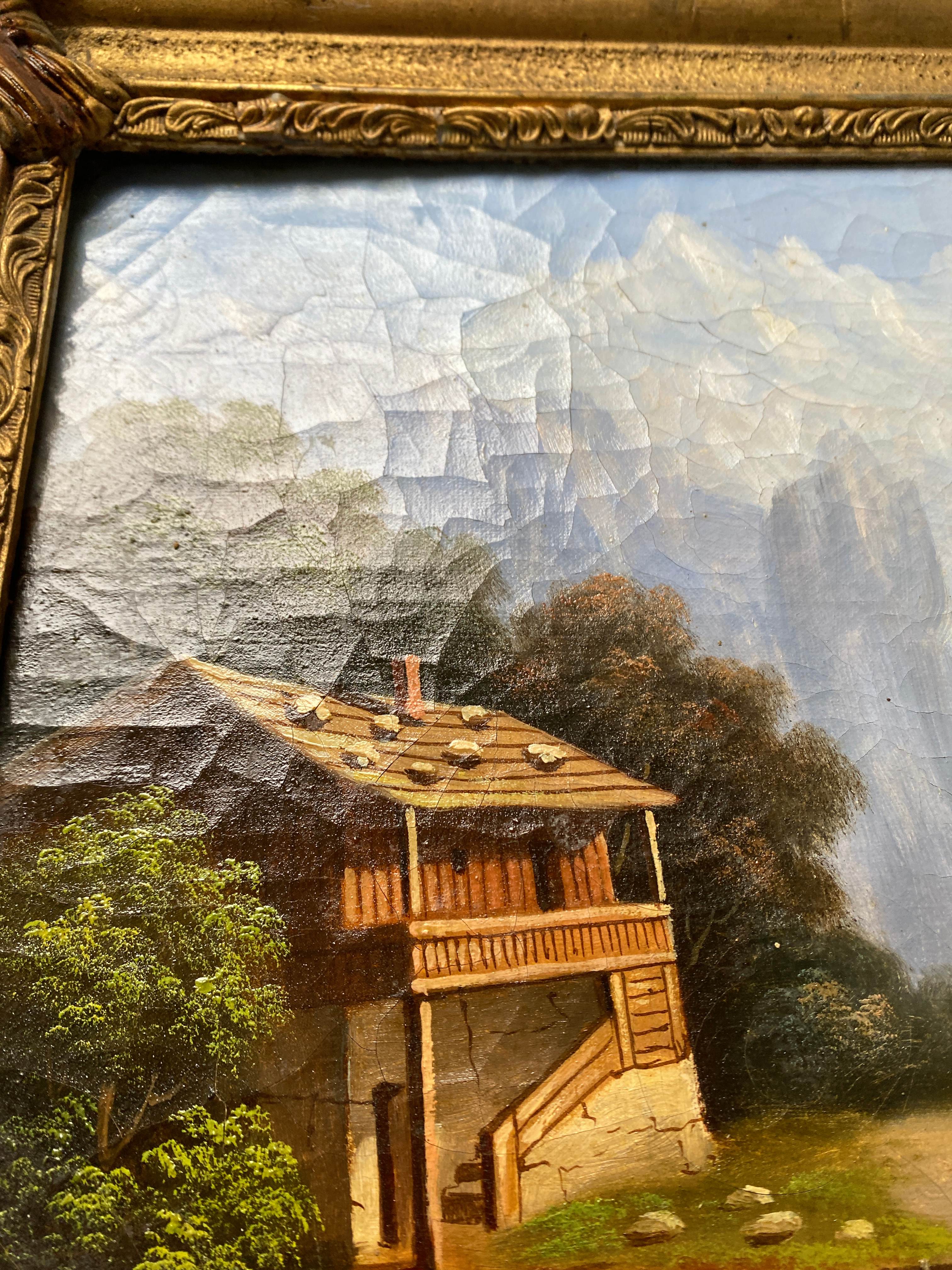Counterpart of HST paintings "Animated mountain landscape" XIX° + frame