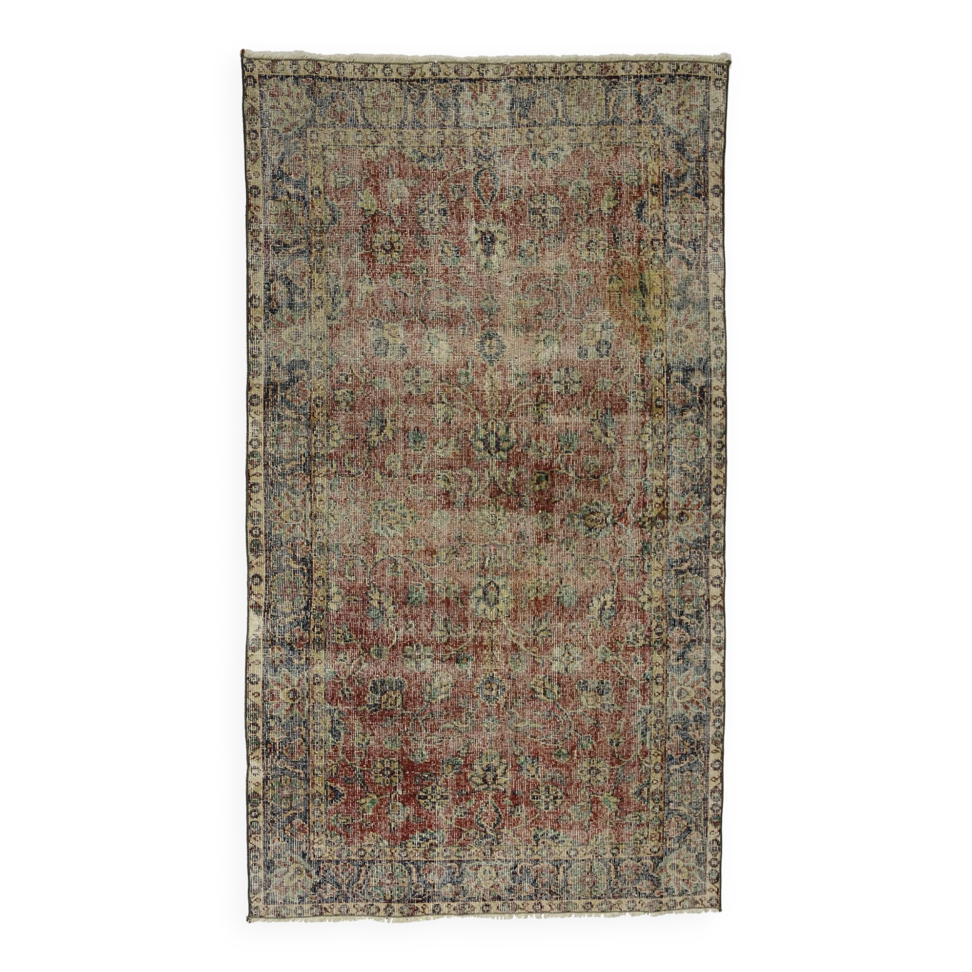 Turkish Anatolian Handmade Vintage Area Rug 204 cm x 114 cm