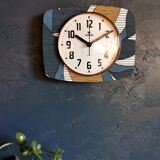 Vintage clock silent rectangular wall clock "Vedette bleu blanc ochre"