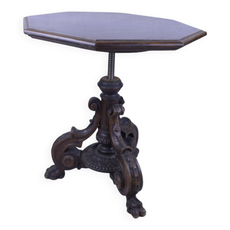 Table basse / d'appoint réglable en bois sculpté - Style Henri II - 1900.