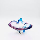 Murano Crystal Sommerso Organic Sculpture Bowl - Blue & Fuchsia