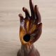 Main baguier ou vase soliflore années 70 en céramique émaillée