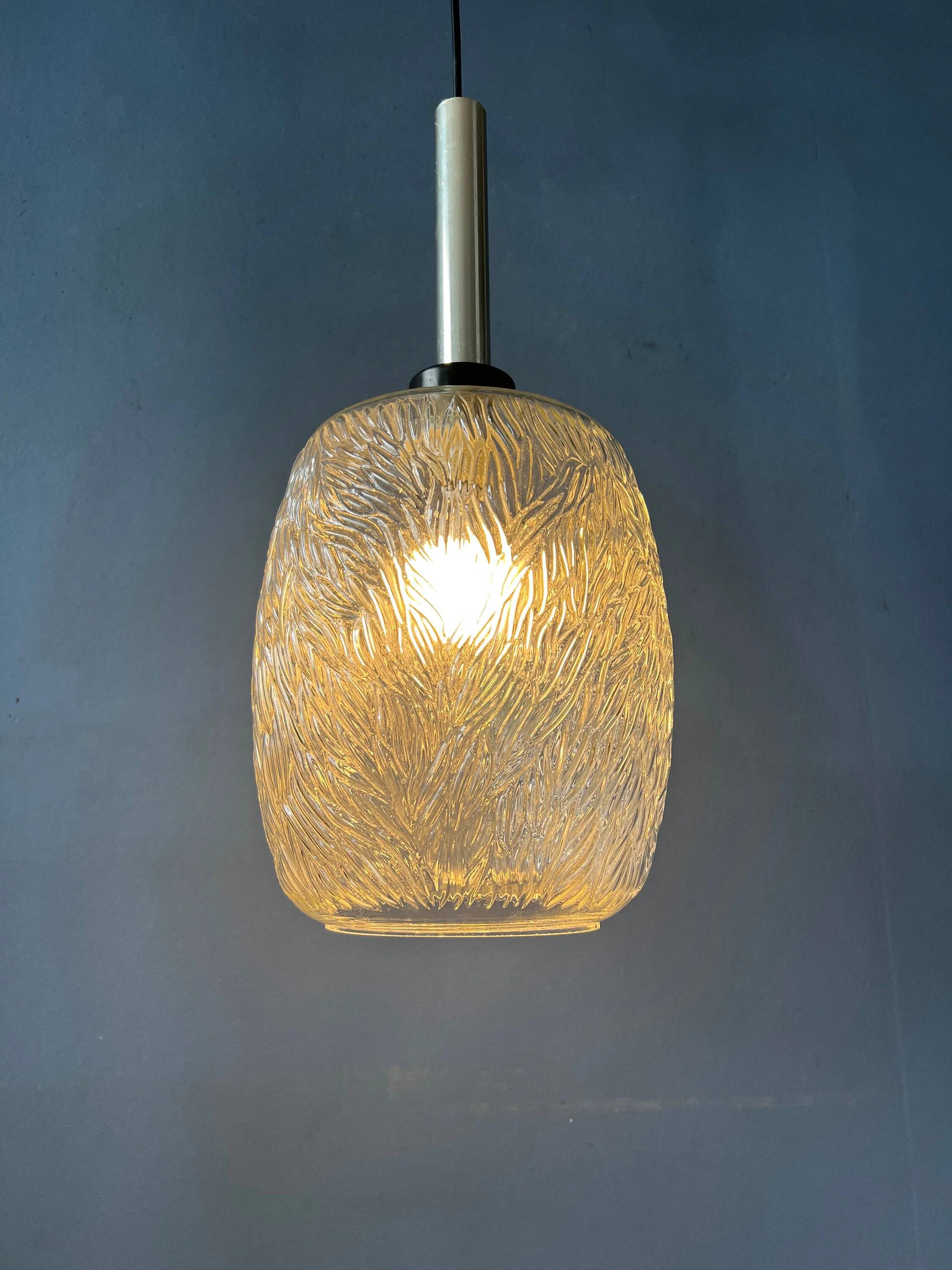 Transparent glass pendant with pattern, mid-century style