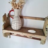 Antique wall shelf in raw wood - patinated green