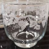 Set of 6 water glasses decorated with grapes and vine branches France