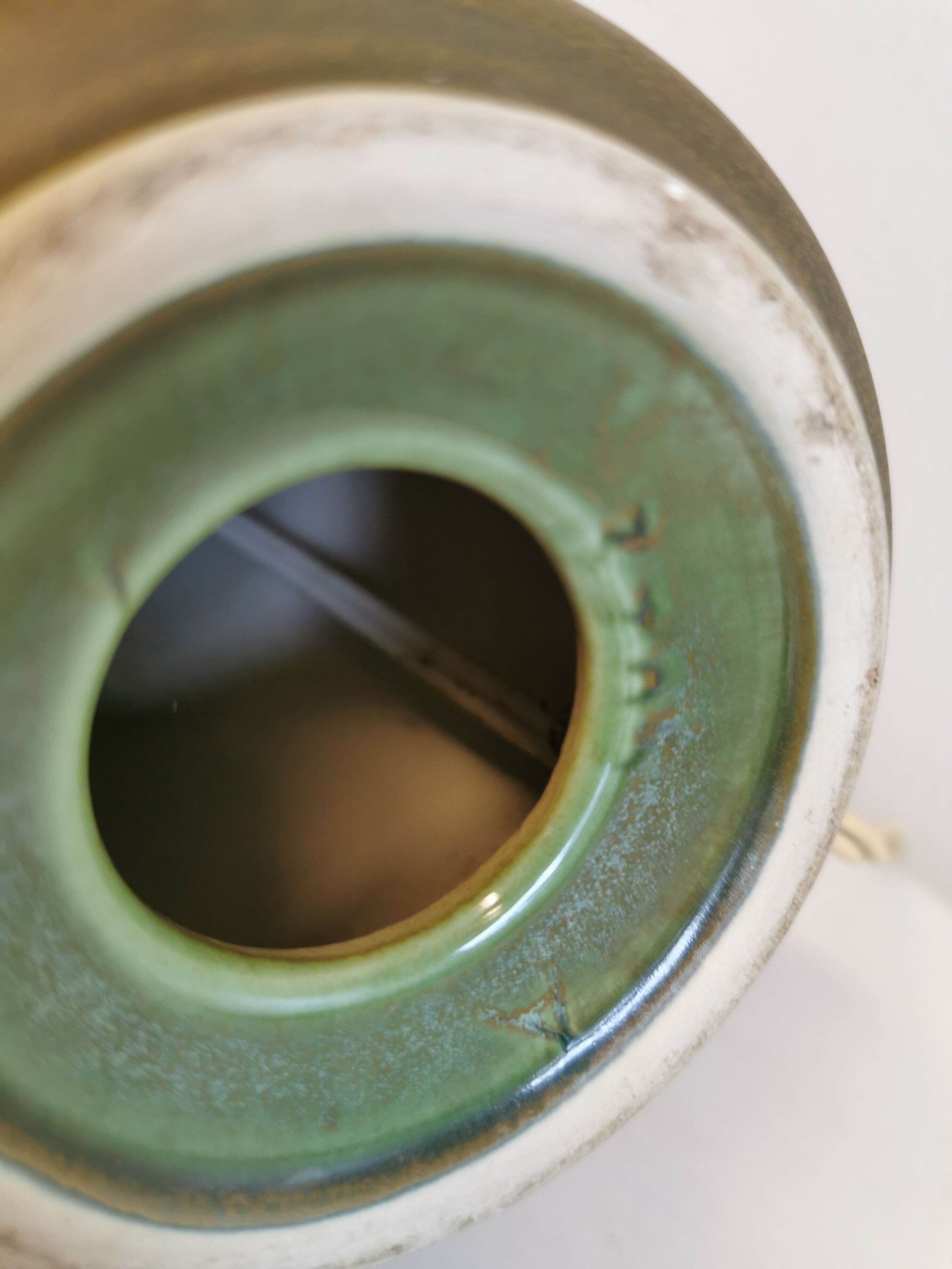 Danish green/brown ceramic table lamp, estimated 1960s.