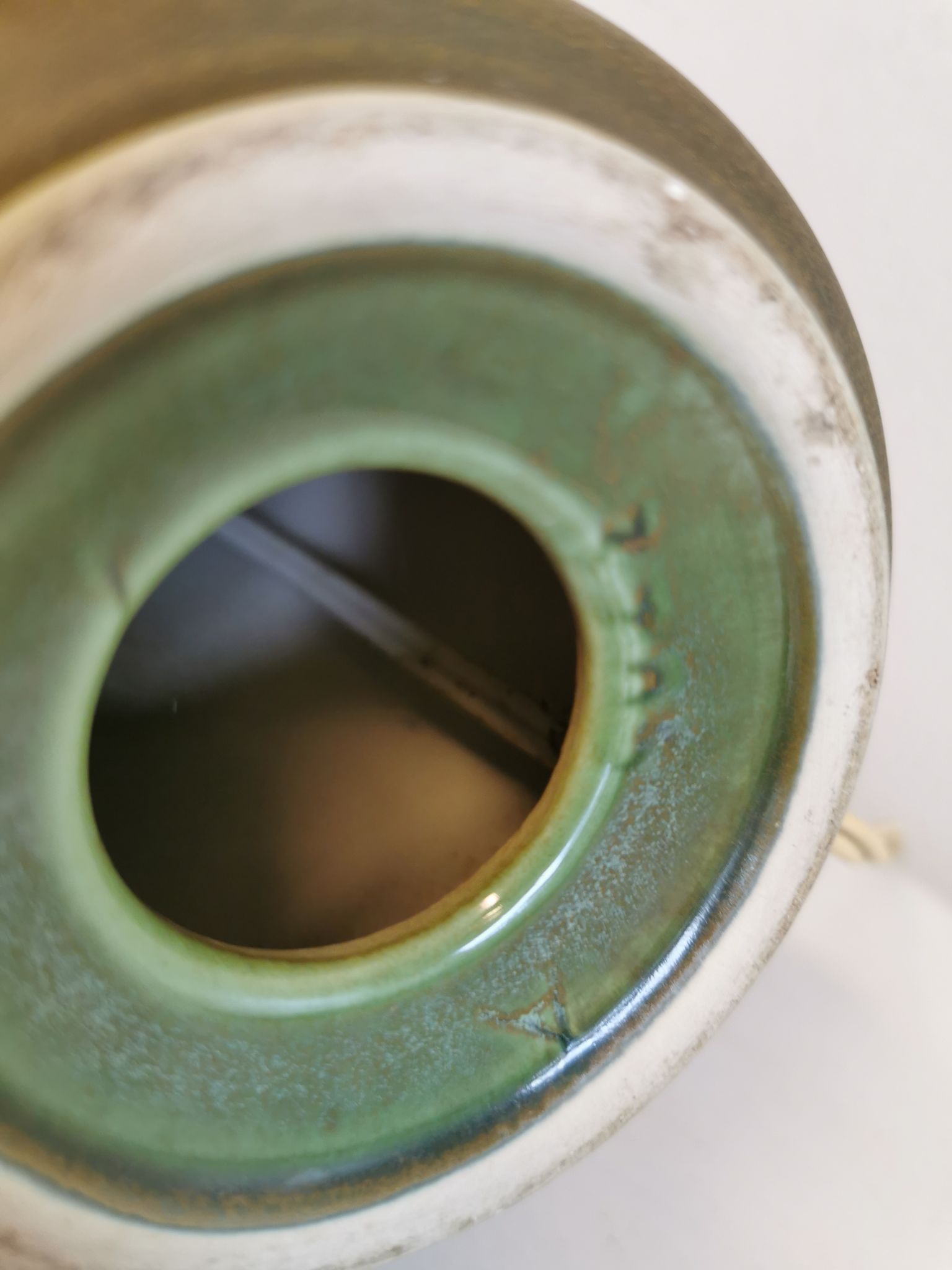 Danish green/brown ceramic table lamp, estimated 1960s.