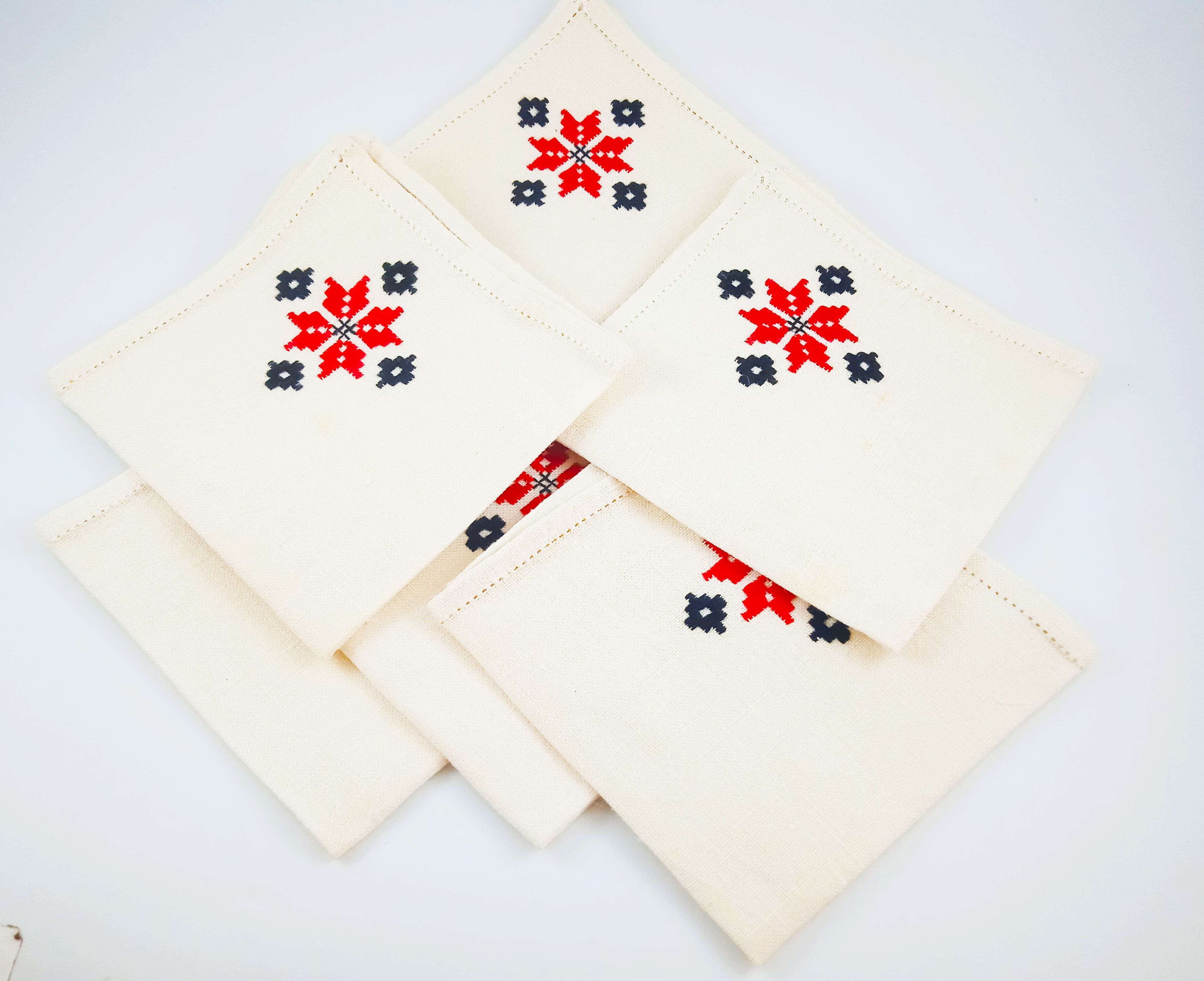 6 serviettes de table en lin et broderie traditionnelle espagnole