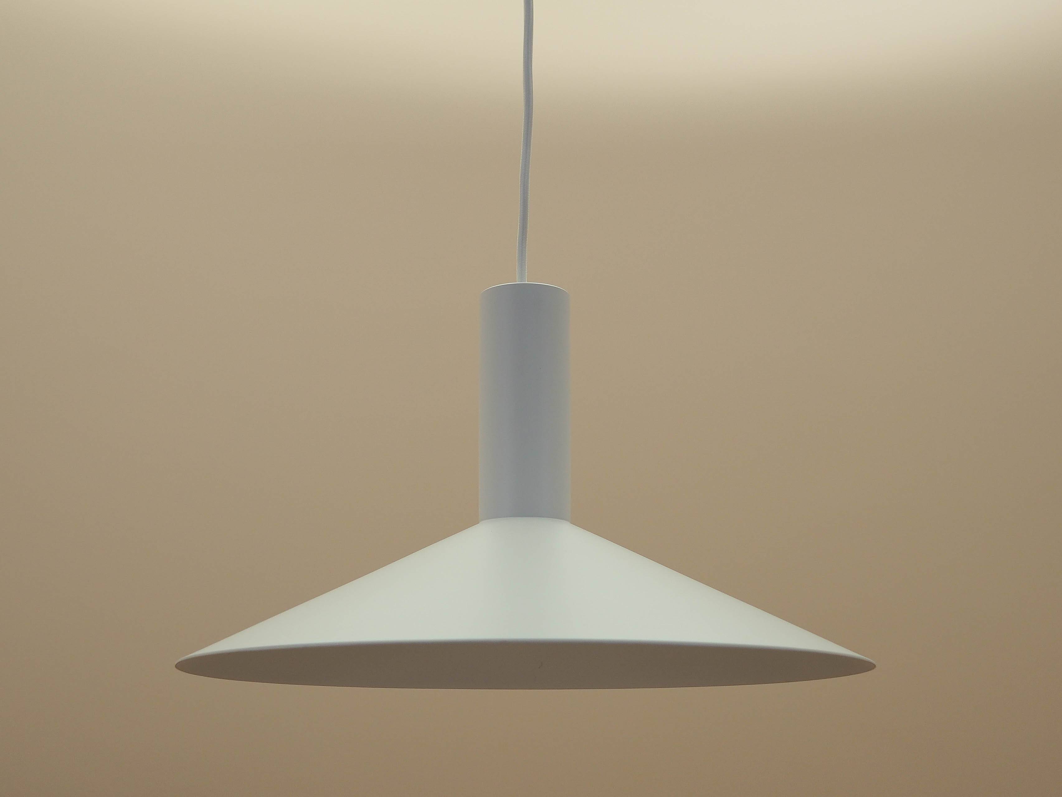 Danish white metal pendant lamp, conical shade, 2000s